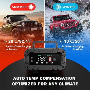 Автоматичний зарядний пристрій для акумуляторів з температурною компенсацією (20A), підходить для авто, вантажівки, мотоцикла, газонокосарки, човна та морських акумуляторів