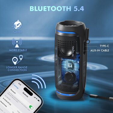 W-KING Портативна Bluetooth Колонка 36W з 360° Звуком, IPX6 Водовідштовхування, AUX, 30 годин роботи, для дому, відпочинку, подорожей та гольфу