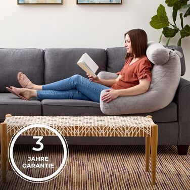 Подушка для спини Linenspa з підтримкою шиї - велика, з піною з пам'яті, для відпочинку та читання, з м'яким велюровим чохлом, сірого кольору