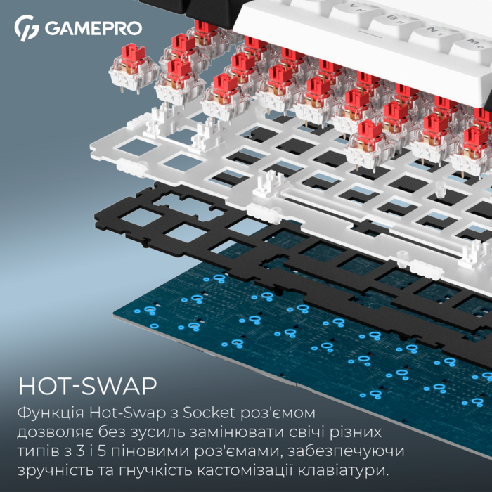 Бездротова механічна клавіатура GamePro Asgard Valhalla (MK160W Pro) 75% QLAB orange switches
