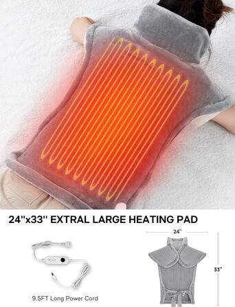 Електричний нагрівальний килимок для спини, шиї та плечей ALLJOY, 56 x 84 см, 6 режимів нагріву, таймер, автовимкнення