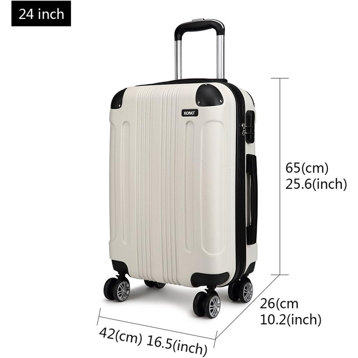 Набір валіз KONO Zwillingsrollen 3шт. (M-L-XL) з ABS-пластику, бежевий колір