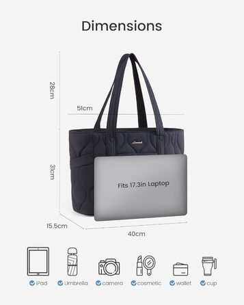 Сумка для ноутбука LOVEVOOK, жіноча, середнього розміру, shopper, tote, для роботи, навчання, подорожей (17.3 дюйми, чорна)