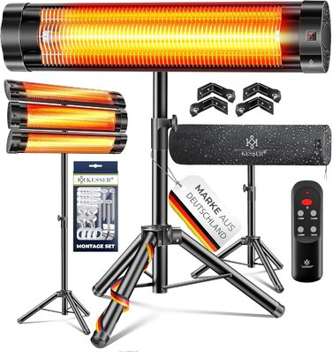 Інфрачервовий обігрівач KESSER® 2500W з пультком та захисним чохлом, телескопічним штативом, для тераси та дому