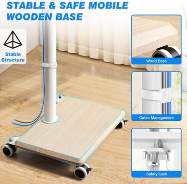 Підставка для телевізора на колесах з полицею, телевізійна тумба, мобільна підставка для телевізора 27-55 дюймів, до 40 кг, VESA 400x400 мм (Бежева)