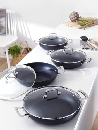 Сковорода Le Creuset з антипригарним покриттям з кришкою, 24 см, для всіх плит (включно з індукцією), антрацит/срібло