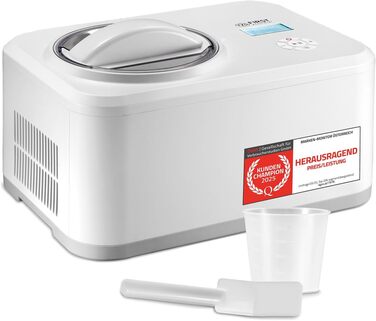 Електрична машина для приготування морозива TZS First Austria 1L з компресором 3 в 1 - для морозива, сорбету та замороженого йогурту. Включає мірний стакан та шпатель.