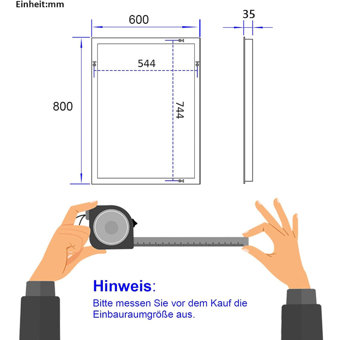 Дзеркало для ванної кімнати EMKE з підсвічуванням 60x80 см, 2 кольори світла, антизапарник, вимикач-кришка, IP44, енергозберігаюче LED, 60L x 80B см