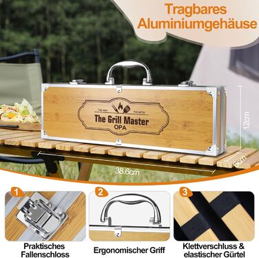 Набір барбекю 4 шт. з нержавіючої сталі: інструменти для гриля, аксесуари для барбекю, подарунок для чоловіків, набір у кейсі для дачі та кемпінгу