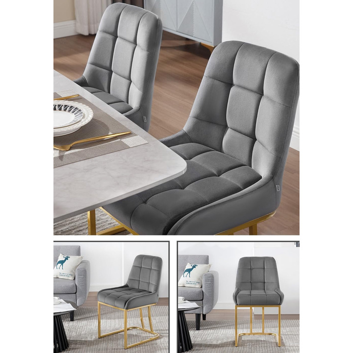 Крісла для обідньої зони WOLTU (4 шт.), м'які крісла з оксамиту з металевим каркасом, для кухні, вітальні, туалетного столика, темно-сірий, EZS32dgr-4