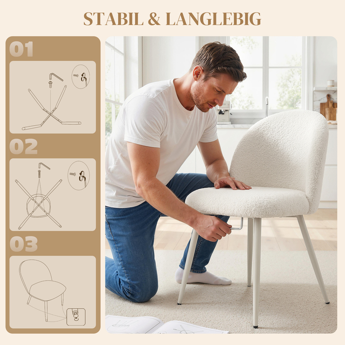 Обідні стільці для кухні, м'яко оббиті жаккардом, розміром 50,5 x 57,5 x 78,5 см, кремово-білі