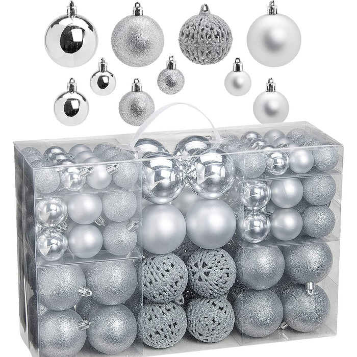 Набір ялинкових куль WOMA в 14 кольорах, присвячених Різдву-50 і 100 срібних пластикових куль-золото , срібло, червоний