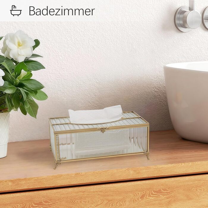 Скляна коробка для серветок SLHEQING Gold - органайзер для косметичних серветок, прямокутна модель для ванної, вітальні, спальні, офісу
