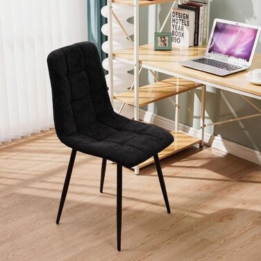 Набір обідніх стільців, 6 шт., з м'яким сидінням, з льонової тканини та чорними металевими ніжками, смугастий дизайн, для вітальні, кухні, спальні, ресепшн