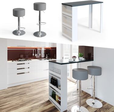 Барний стіл Vicco Bartisch-Set з 2 барними стільцями, 117 x 57 см (Білий/Сірий)