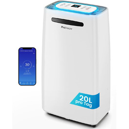 Про Breeze - вологопоглинач повітря 25 л/добу, для приміщень до 30 м², 4 режими роботи, цифровий дисплей, шланг для зливу, функція сушіння білизни, таймер, захист від вологи та плісняви, керування через додаток