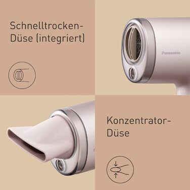 Фен Panasonic EH-NA7M-P825 nanoe™ для блискучого волосся, складний, швидке сушіння, насадка для укладки, 1600 Вт, рожевий