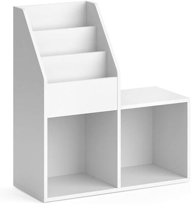 Дитяча полиця Vicco Luigi Білий лоток для іграшок Книжкова шафа для зберігання Полиця для коміксів для дітей (біла (лавка 2 відділення), без відкидних коробок) Біла без відкидних коробок