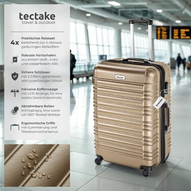 Набір валіз Tectake® 4шт з ABS пластику, S-M-L-XL, з колесами, телескопічним ручками та замком, + ваги та аксесуари для валіз, колір шампань