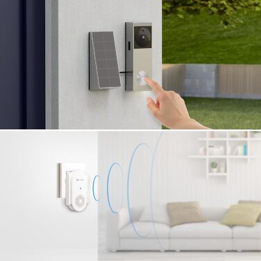 Відеодзвінок EZVIZ CP3 Pro з акумулятором та дзвінком CH1, бездротовий, з камерою, розпізнавання осіб, 2K, кольорова нічна зйомка, двостороння зв'язок, 8GB eMMC, комплект