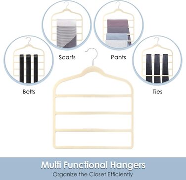 Набір з 6 вешалок для штанів DUDUCOFU з оксамитовим покриттям, ABS пластик, бежевий колір