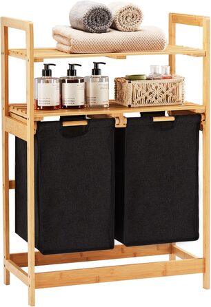 Кошик для білизни Youdenova з бамбукового каркасу, 2 відділення, 2 мішки для білизни, 93x64x33 см, 70 л, чорний