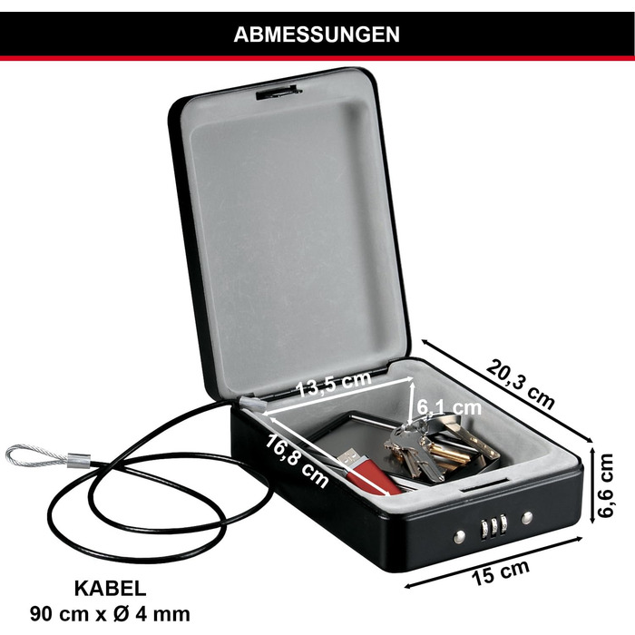 Сейф MASTER LOCK Kompakt P005CEURBLKHRO з комбінацією та кабелем – для документів, коштовностей та телефону