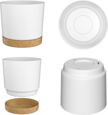 Набір горщиків для квітів ZMTECH 30,5 см (2 шт.) - пластикові горщики з піддоном для кімнатних рослин, сукулентів, квітів (білий)