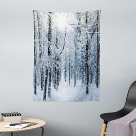 Зимовий гобелен, Сніговий ліс, мікрофібра, можна прати, 110x150 см, чорно-біло-блакитний