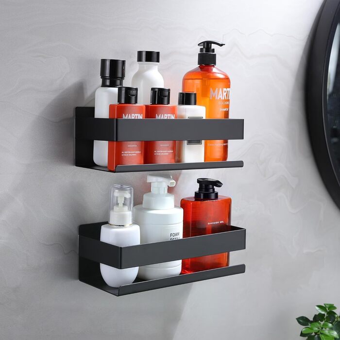 Полиця для душу без свердління - 2 шт. з нержавіючої сталі, органайзер для ванної кімнати, тримач для шампуню без свердління, 2 шт., чорний