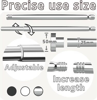 Штанга для душу без свердління, 85-270 см, чорна, Ø32 мм – для ванної, балкону, шафи