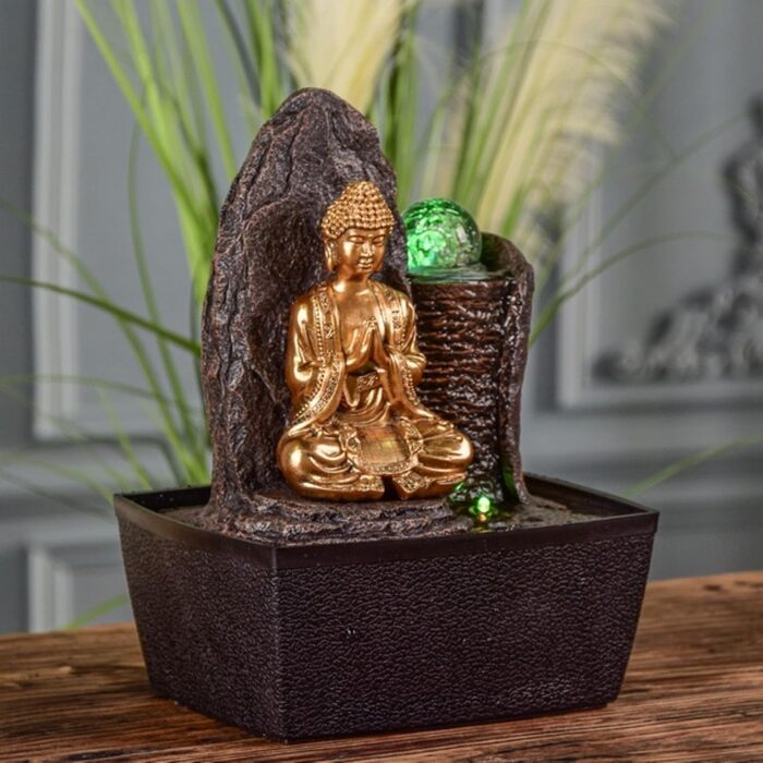 Джерело води Zen'Light від Zimmerbrunnen: Будда, LED-підсвітка, для медитації та релаксації. Декор у стилі фен-шуй, висота 26 см, горіх (Haka)