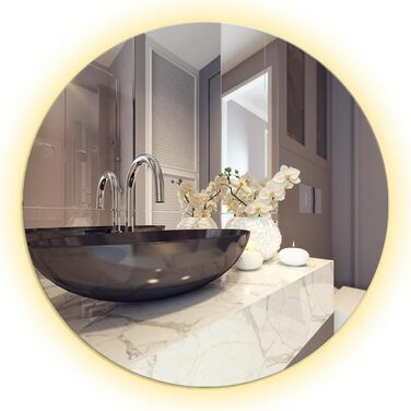 Круглий дзеркало Ramix з LED підсвічуванням, настінний, для ванної кімнати, 50 см, тепле біле світло