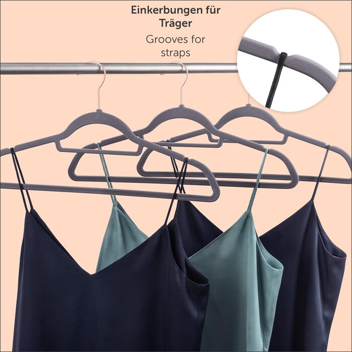 Набір вешалок для одягу Blumtal 50 шт. - обертаються на 360°, міцні, економія місця, неслизькі - рожеві оксамитові вішалки з покриттям