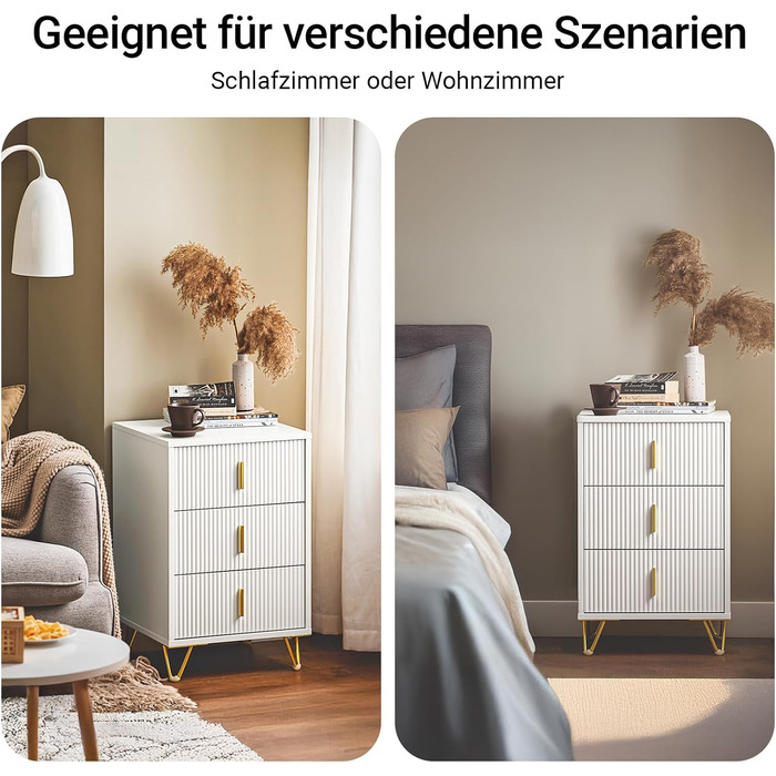 Приліжкові тумбочки SoBuy FBT115-W (білі), 2 шт., з 3 висувними ящиками, 40x40x47 см