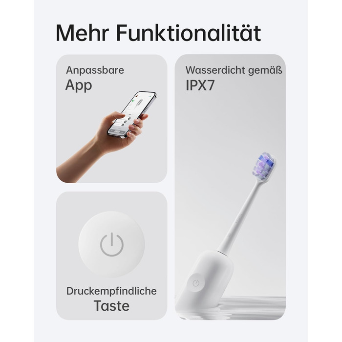 Електрична зубна щітка Laifen Wave: звукова, з вібрацією та осциляцією, 3 насадки, IPX7, біла (ABS)