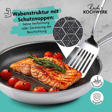 Сковорода Kochwerk Rachs з вафельною структурою ⌀28 см | Сковорода з нержавіючої сталі з антипригарним покриттям та високим бортиком | Підходить для всіх типів плит | Стійка до подряпин та придатна для духовки | З рецептами ⌀28 см
