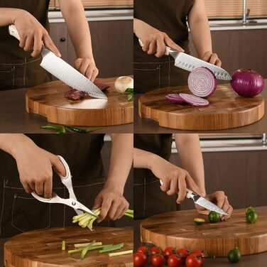 Набір кухонних ножів NANFANG BROTHERS Profimesser Damaskus 5 шт. з дерев'яним блоком. Ножі з дамаської сталі, кухонні та для приготування їжі.