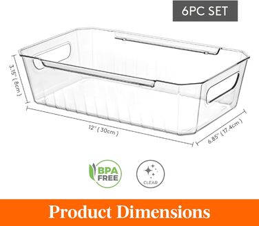 Набір з 6 прозорих органайзерів для холодильника, безпечний для харчових продуктів, без бісфенолу А для кухні, комори, ванної кімнати