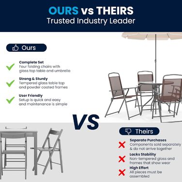 Садовий набір меблів Flash Furniture Nantucket 6 предметів коричневий з столом, парасолькою та 4 складними стільцями сірого кольору