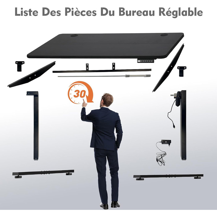 PACHIRA Електричний регульований стіл, 120x60 см, з пам'яттю та LED-дисплеєм, з гачком та кабелеуправлінням, ергономічний для дому/офісу, білий/чорний