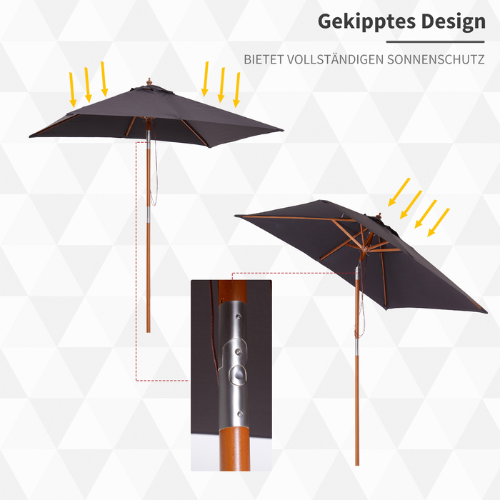 Outsunny Parasol Складна садова парасолька з деревини ялиці, 3-ступінчаста регульована, темно-сіра, 200x150x230см