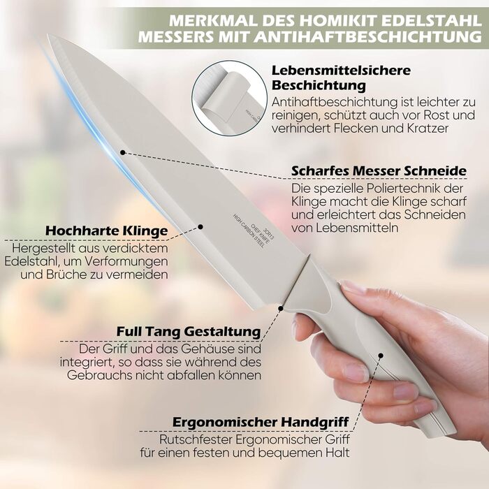 Набір ножів Homikit з підставкою: 6 стейк-ніжів, кухонні ножі, ніж для заточування, нержавіюча сталь, кухонний аксесуар