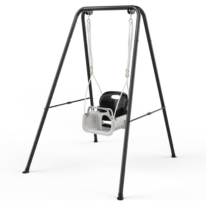 Дитяча гойдалка 4-в-1, комплект для малюків з сидінням, для дому та вулиці, складаний металевий стійка, гойдалка для дітей до 80 кг, з металевим кріпленням (чорний)