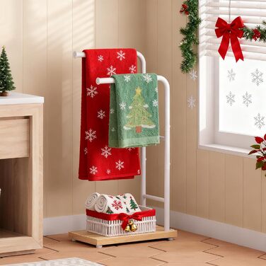 Підставка для рушників HOOBRO, стояча, з 2 перекладинами, білий + натуральне дерево, 40 x 24 x 80,5 см