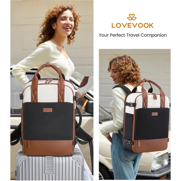 LOVEVOOK Рюкзак для ноутбука, жіночий, для подорожей, 15.6 дюймів, Carry On, водонепроникний, світло-рожевий