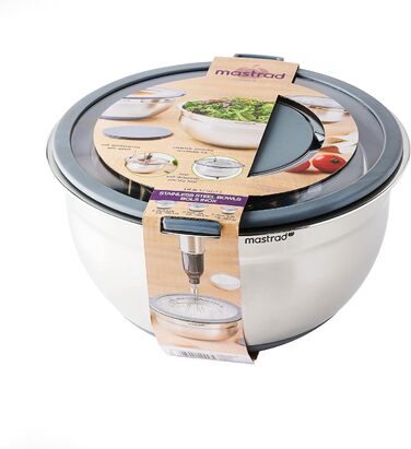 Набір міксерів Mastrad з нержавіючої сталі (3 шт.): 1,5L / 3L / 5L - салатниці з прозорим кришкою та ручками, для змішування, випічки, приготування та зберігання продуктів, придатні для миття в посудомийній машині