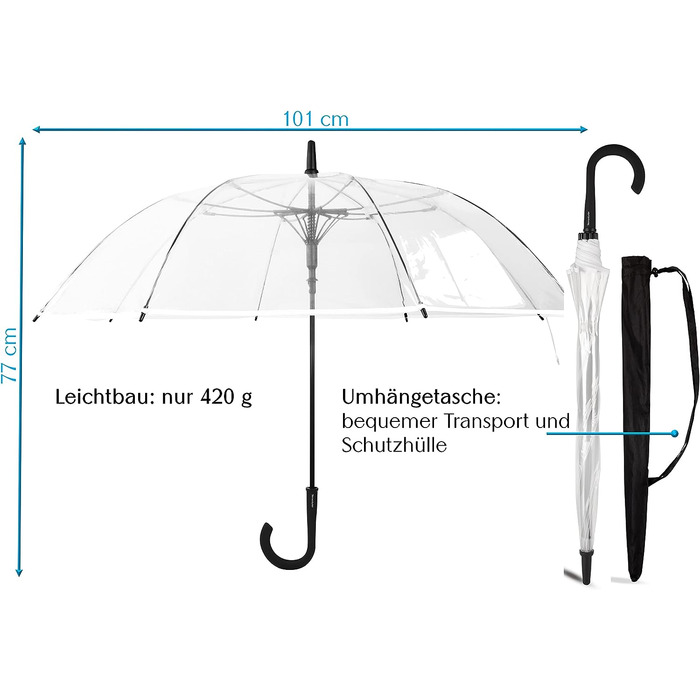 Парасолька зоряна іскра прозорий невеликий Ø101 см легкий прозорий парасольку весільний, прозорий парасольку з автоматичною функцією, парасолька прозорий Ручка тонка, ручка чорна