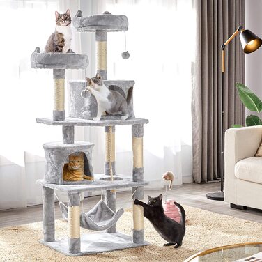 Кігтеточка для котів Yaheetech Cat Tree 158 см Kartzenbaum Cat, з 2 будиночками для кішок і 2 платформами, меблі для кішок з сизалю стайня, світло-сірого кольору