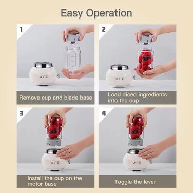 Портативний блендер OTE, соковижималка для скляного блендера, корпус з нержавіючої сталі та міні-блендер товщиною 400 мл з боросилікатного скла, 20 000 об/хв, підходить для соків, подорожей, без бісфенолу А, білий